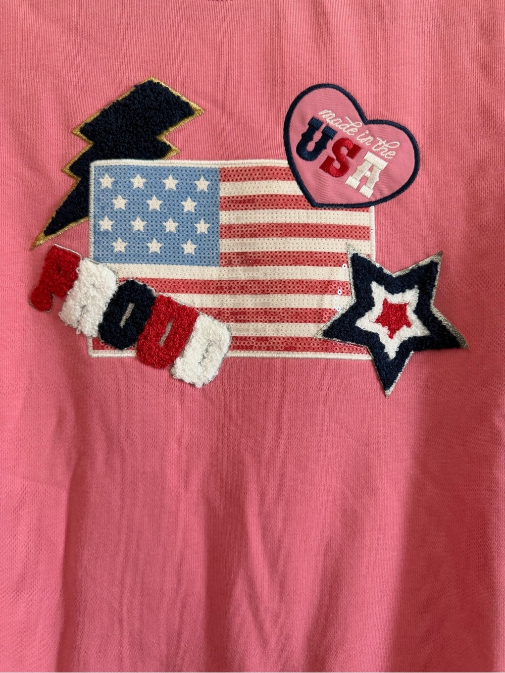 NWT Simply Southern Pink Sweatshirt with Green Trim and USA Patch - Picture 2 of 5
